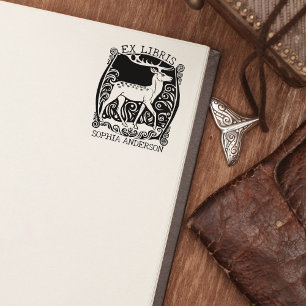 Custom Ex Libris, Vintage Deer Book Rubber Stamp
