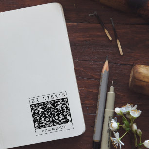 Custom Ex Libris, Vintage Flowers Book Rubber Stamp
