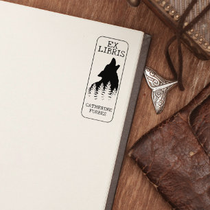 Custom Ex Libris, Wolf Library Book Rubber Stamp