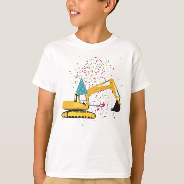 Custom Excavator Construction Truck Birthday Party T-Shirt (Front)