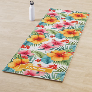 Custom Exotic Watercolor Hawaiian Floral Yoga Mat