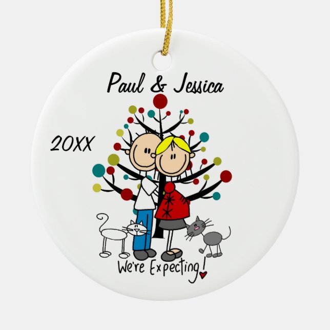 Custom Expectant Couple 2 Cats Christmas Ornament (Front)