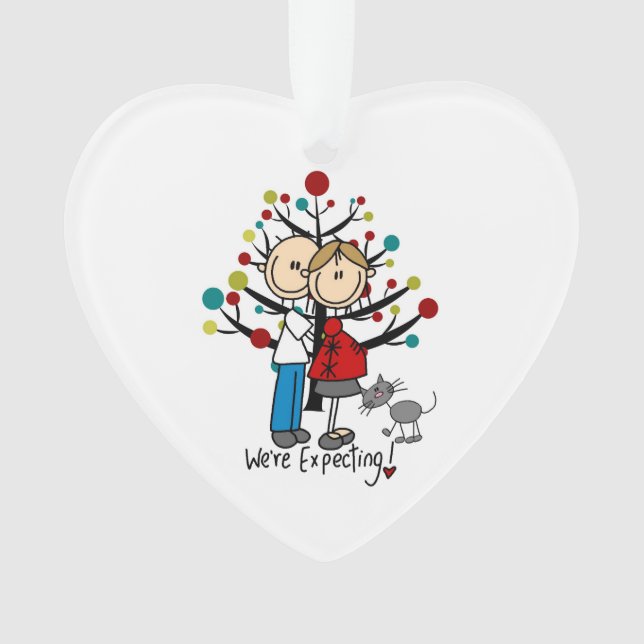 Custom Expectant Couple With Cat Acrylic Ornament (Front)