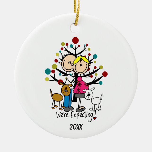 Custom Expectant Couple With Dogs Ornament (Front)