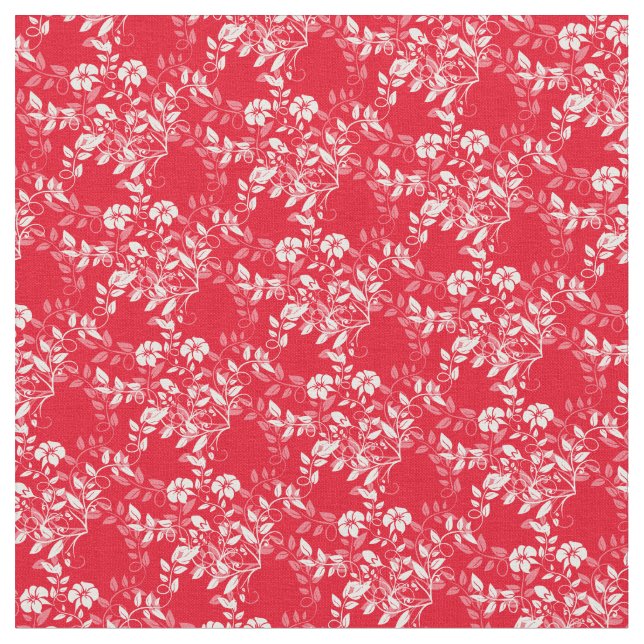 Custom Fabric-Red & White Floral Fabric (Close Up)