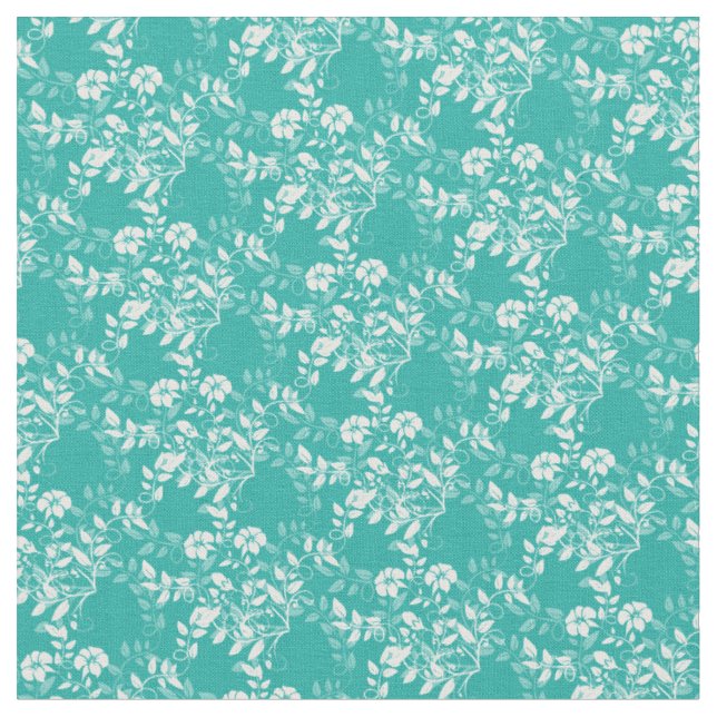 Custom Fabric-Teal & White Floral Fabric (Close Up)