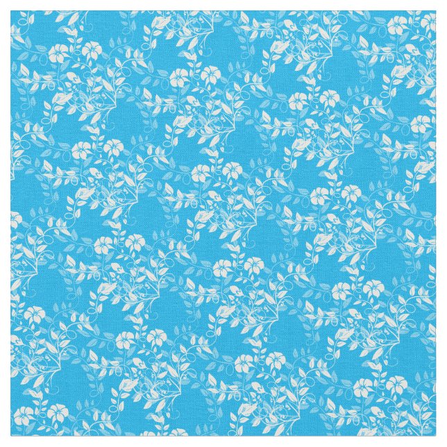 Custom Fabric-Turquoise & White Floral Fabric (Close Up)