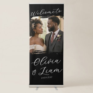 Custom Fabric Wedding Welcome Photo Sign, Linen Retractable Banner