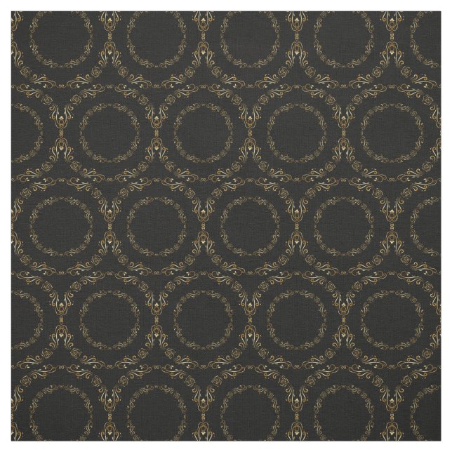 Custom Fabrics-Black & Gold Floral Circle Fabric (Swatch)