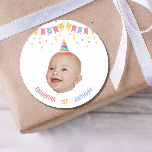 Custom Face 1st 2nd 3rd 10th 20th Birthday Party Classic Round Sticker