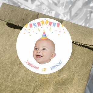Custom Face 1st 2nd 3rd 10th 20th Birthday Party Classic Round Sticker