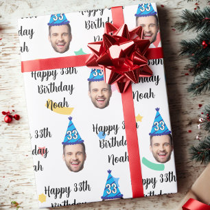 Custom Face 20th 30th 40th 50th 60th 70th Birthday Wrapping Paper