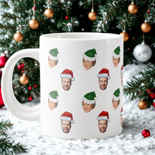 Custom Face 2 Photos Santa Hat Christmas Gift Large Coffee Mug