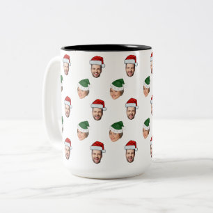 Custom Face 2 Photos Santa Hat Christmas Gift Two-Tone Coffee Mug