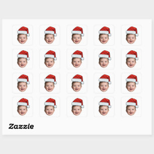 Custom Face Baby Santa Hat Photo Christmas Square Sticker