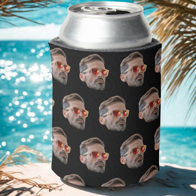 Custom Face Birthday Favors Bachelor Party Black Can Cooler (Creator Uploaded)