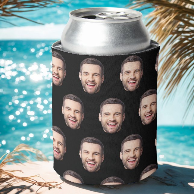 Custom Face Birthday Favours Bachelor Party Black Can Cooler (Creator Uploaded)