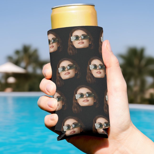 Custom Face Birthday Favours Bachelor Party Black Seltzer Can Cooler (Creator Uploaded)