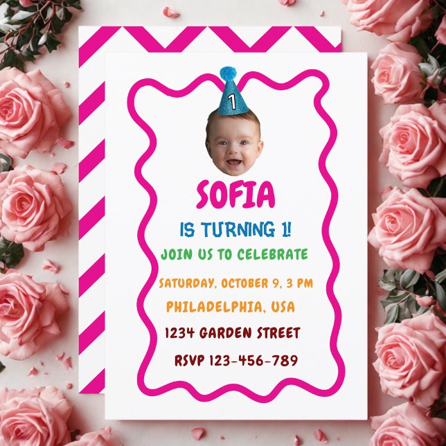 Custom Face Birthday Invitation with Party Hat (Creator Uploaded)