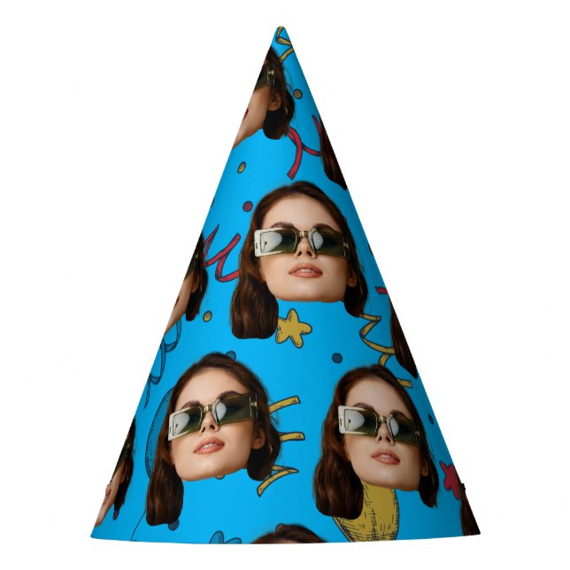 Custom Face Birthday Photo Pattern Party Decor  Party Hat (Front)