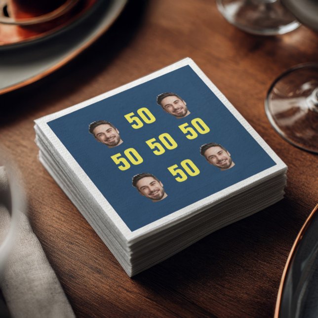 Custom Face Cutout 50th Birthday Fun Photo Napkin (Creator Uploaded)