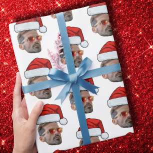 Custom Face Gift Wrap, Face Photo Santa Hat  Wrapping Paper