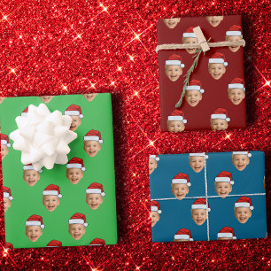 Custom Face Head Santa Claus Hat Christmas Gift Wrapping Paper Sheet