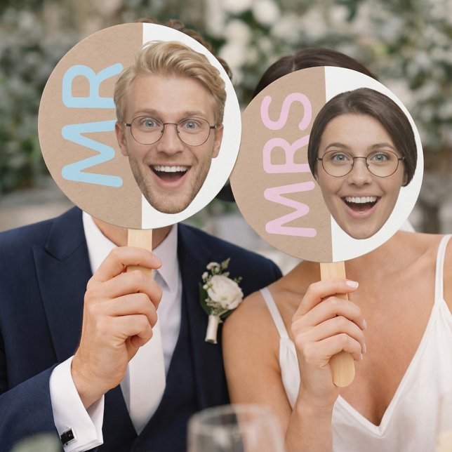 Custom Face Mr or Mrs Reception Game Paddles  Hand Fan (Creator Uploaded)