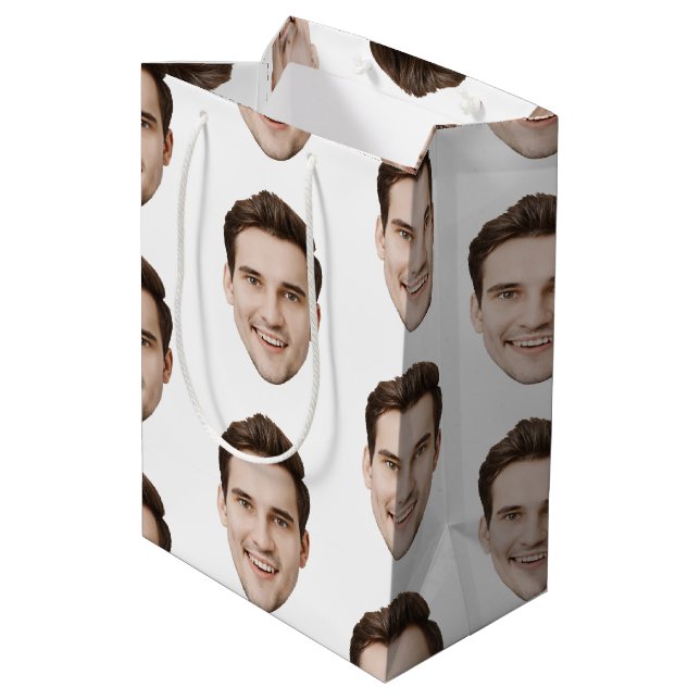 Custom Face Personalised Birthday Wedding Party Medium Gift Bag (Back Angled)
