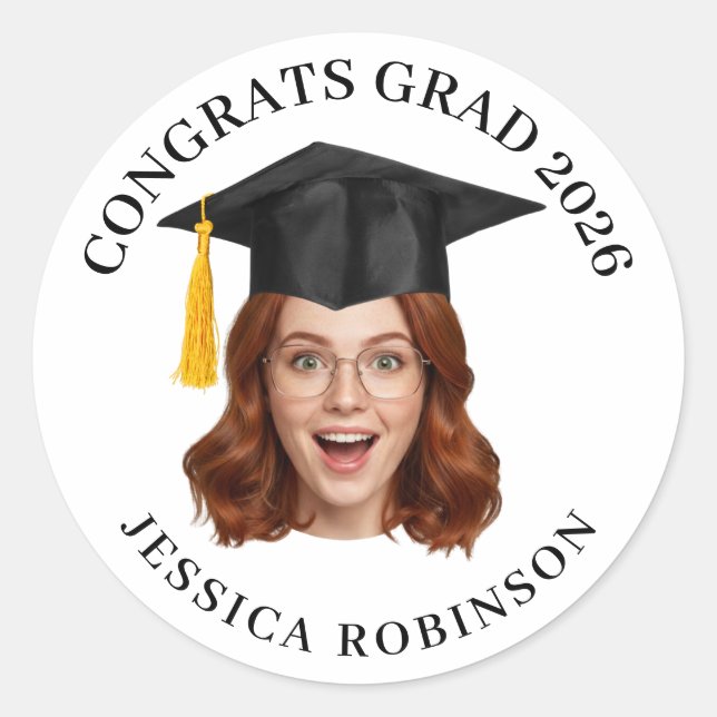 Custom Face Personalised Name Graduation  Classic Round Sticker (Front)
