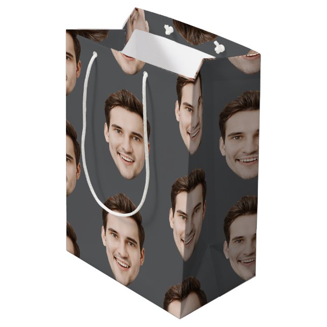 Custom Face Personalized Birthday Wedding Party Medium Gift Bag (Back Angled)