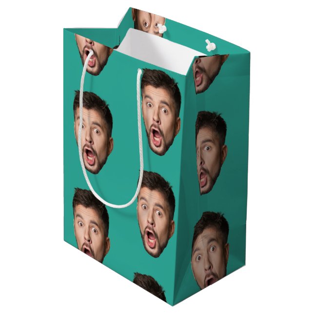 Custom Face Personalized Birthday Wedding Party Medium Gift Bag (Back Angled)