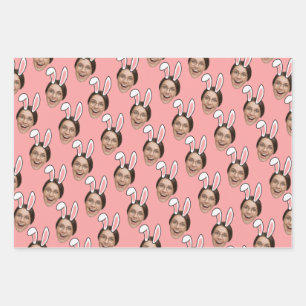 Custom Face Personalized Easter Bunny Ears Photo Wrapping Paper Sheet
