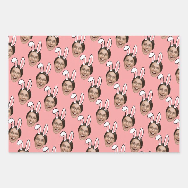Custom Face Personalized Easter Bunny Ears Photo Wrapping Paper Sheet (Front)