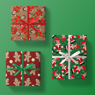 Custom Face Photo Christmas Variety Pack 3 Cute  Wrapping Paper Sheet