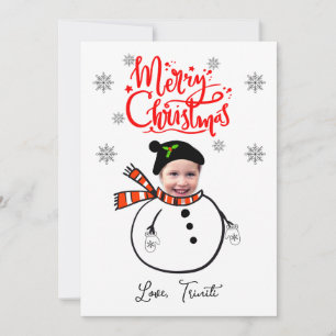 Custom Face Photo Cute Snowman  Merry Christmas Invitation