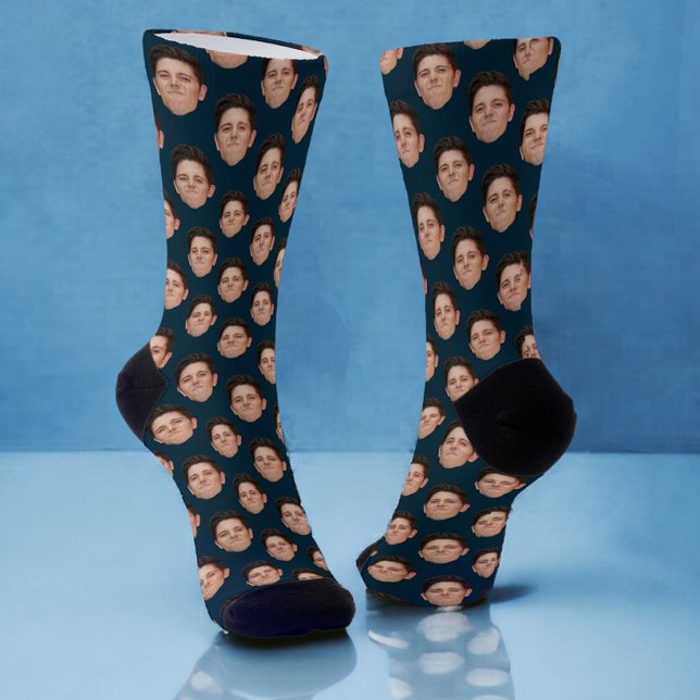 Custom Face Photo Dark Navy Blue Crew Socks (Creator Uploaded)
