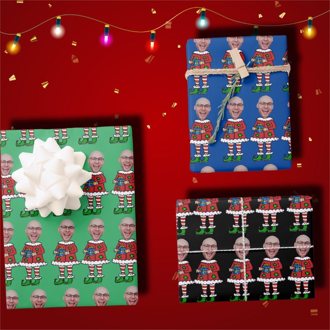 Custom Face Photo Elf Christmas Personalised Photo Wrapping Paper Sheet (Creator Uploaded)