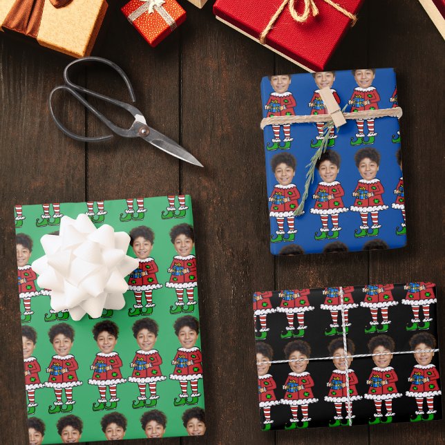 Custom Face Photo Elf Christmas Personalised Photo Wrapping Paper Sheet (Creator Uploaded)