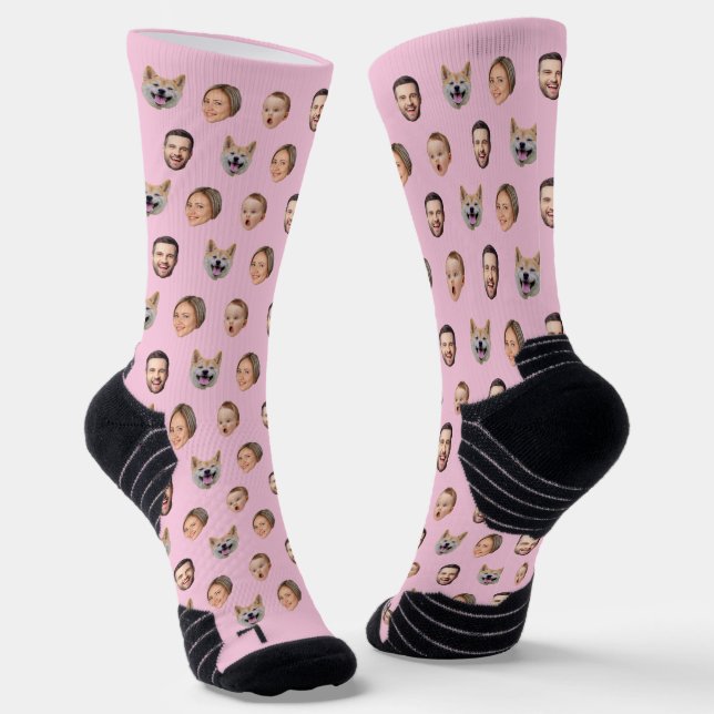 Custom Face Photo Family Gift, 4 Photos Faces Socks (Angled)