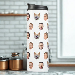 Custom Face Photo Family Gift, 4 Photos Faces Thermal Tumbler