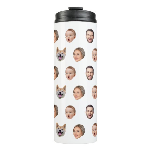 Custom Face Photo Family Gift, 4 Photos Faces Thermal Tumbler (Front)