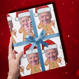 Custom Face Photo Gingerbread Funny Joe biden Xmas Wrapping Paper