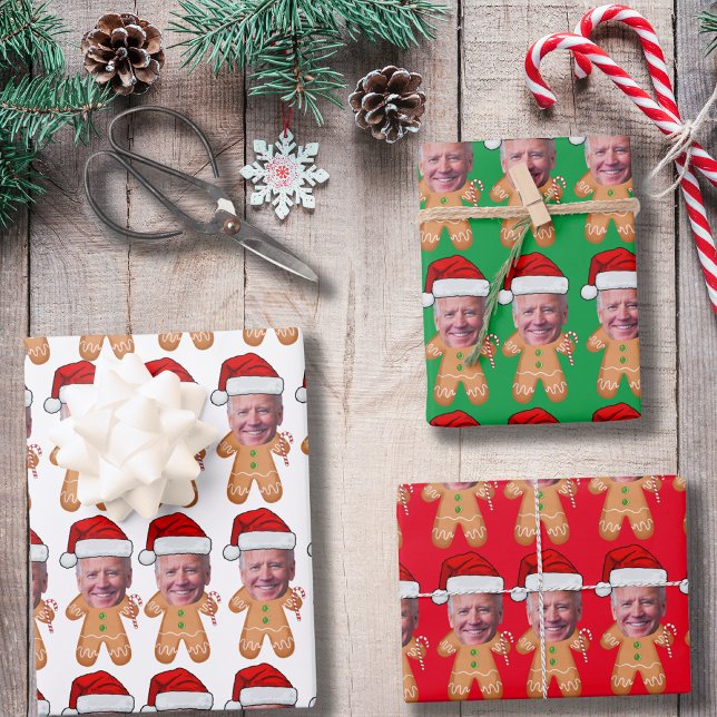Custom Face Photo Gingerbread Funny Joe biden Xmas Wrapping Paper Sheet (Creator Uploaded)