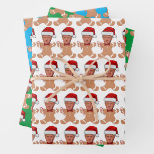 Custom Face Photo Gingerbread Funny Trump Head Wrapping Paper Sheet