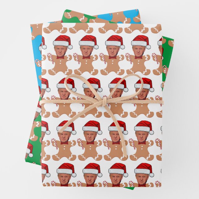 Custom Face Photo Gingerbread Funny Trump Head Wrapping Paper Sheet (In situ)