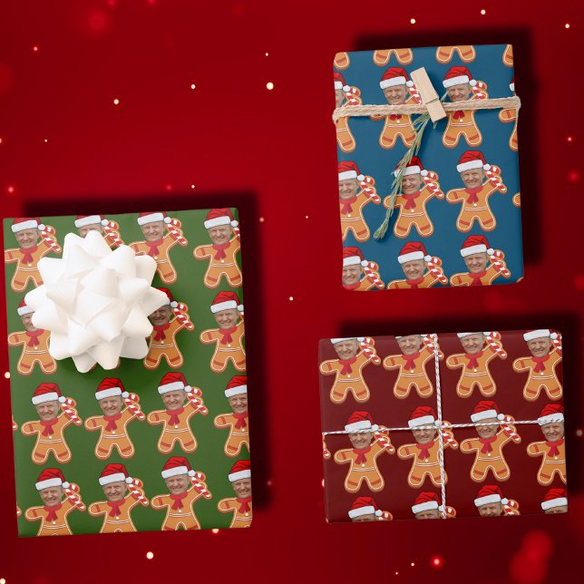 Custom Face Photo Gingerbread Funny Trump Wrapping Paper Sheet (Creator Uploaded)