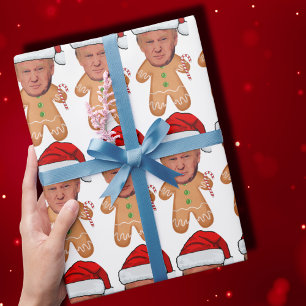 Custom Face Photo Gingerbread Funny Trump Xmas Wrapping Paper