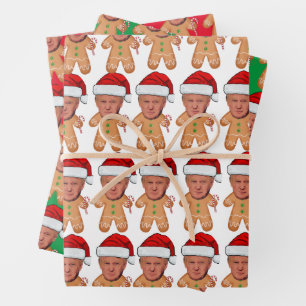 Custom Face Photo Gingerbread Funny Trump Xmas Wrapping Paper Sheet