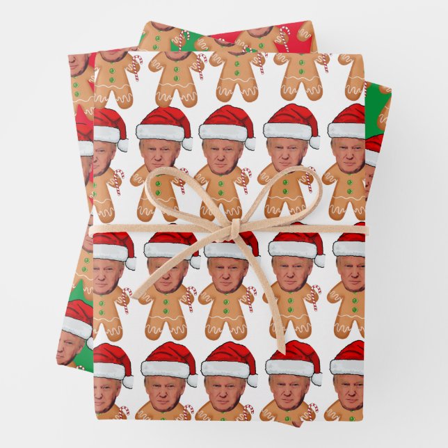 Custom Face Photo Gingerbread Funny Trump Xmas Wrapping Paper Sheet (In situ)